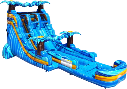 18ft Flashpoint Falls Hybrid Dual Lane Inflatable Water Slide with splash pool, commercial-grade rental by Bouncing Fun Factory